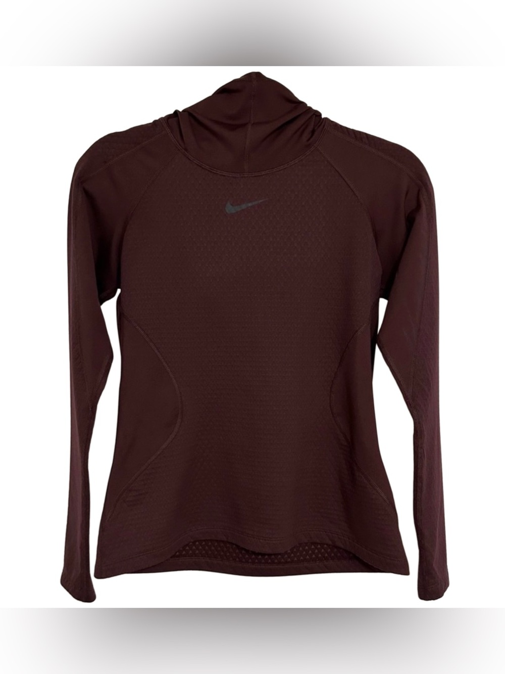 Nike Pro Hyperwarm Hooded Base Layer Top Burgundy Long Sleeve Women’s M